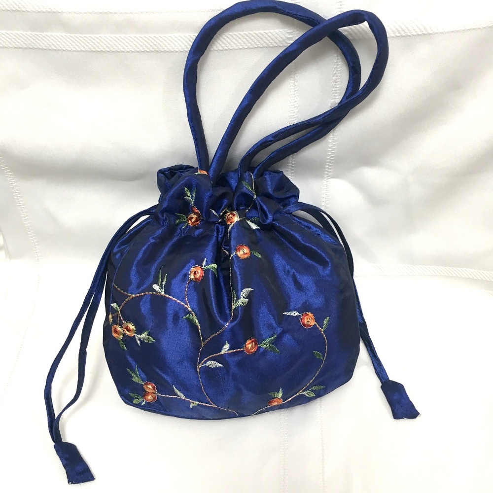 Satin Floral Embroidered Event Handbag Purse Bag
